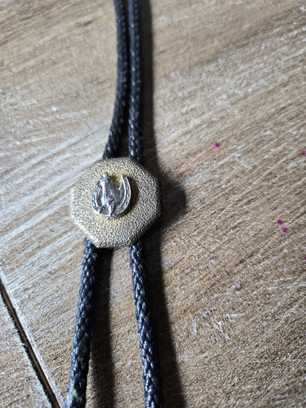 Black Cord Bolo Tie with Gold Octagon Slide